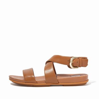 Fitflop Gracie Buckle Leather Ankle-Strap Sandaler Dame, Lyse Brune 149-R52